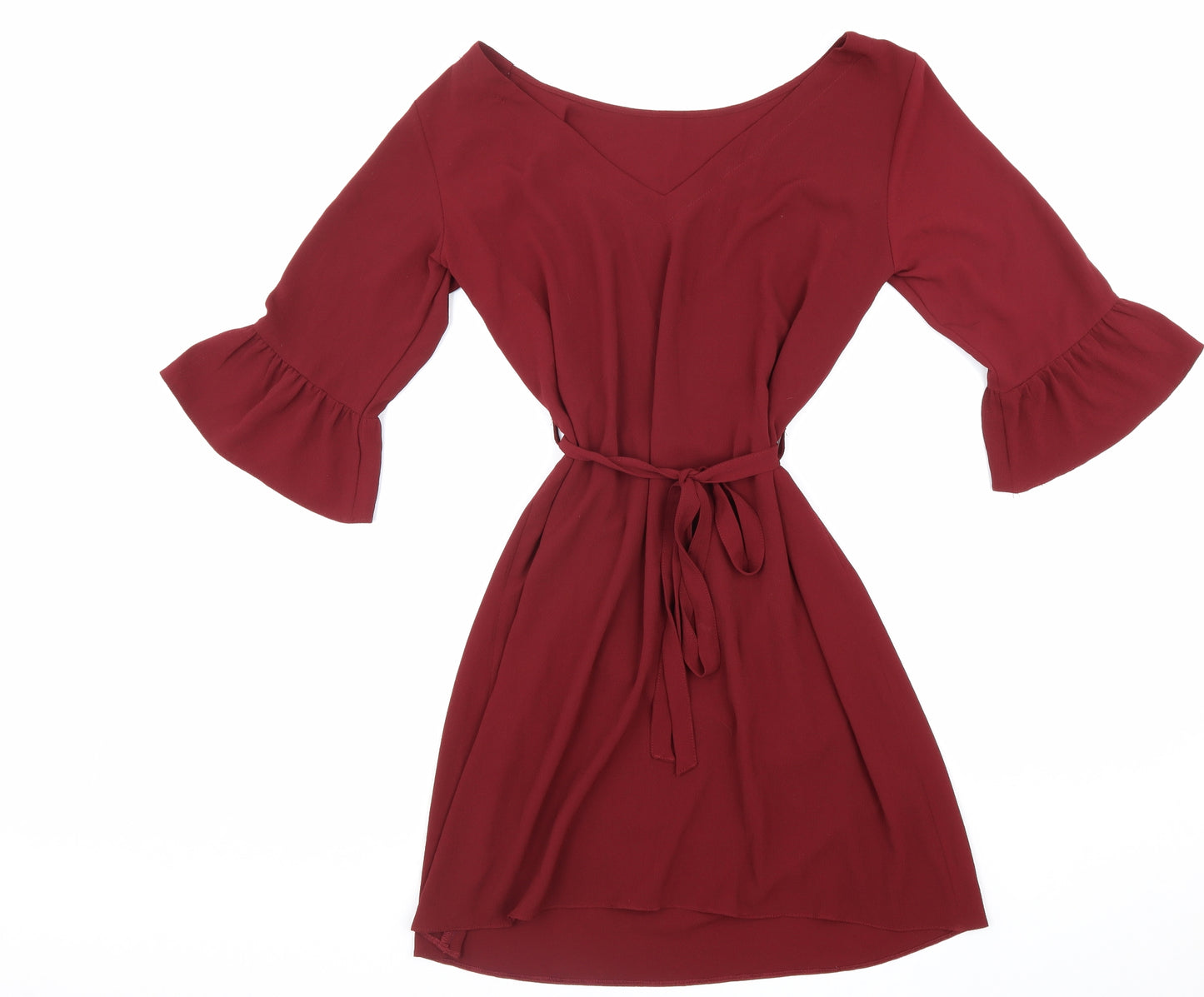 Papaya Womens Red Polyester Fit & Flare Size 12 Boat Neck Tie