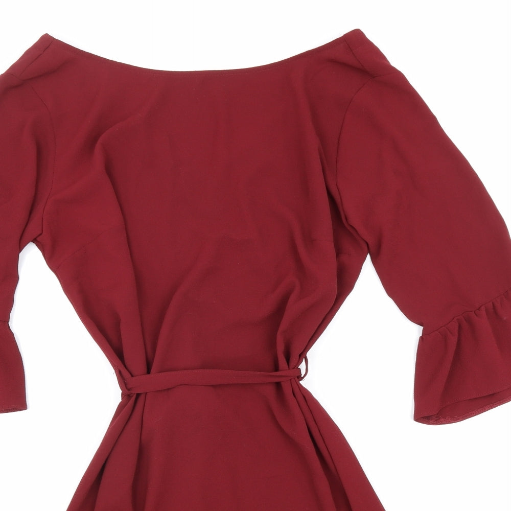 Papaya Womens Red Polyester Fit & Flare Size 12 Boat Neck Tie