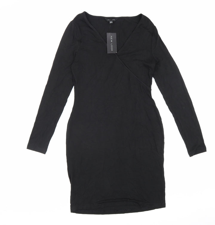 New Look Womens Black Viscose A-Line Size 10 V-Neck Pullover