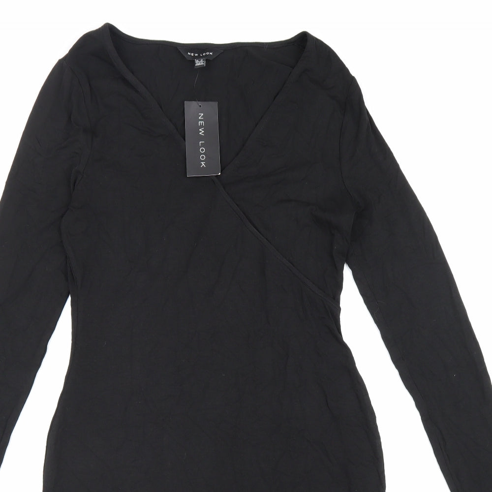 New Look Womens Black Viscose A-Line Size 10 V-Neck Pullover