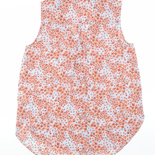 H&M Womens Orange Floral Polyester Basic Button-Up Size 4 Collared