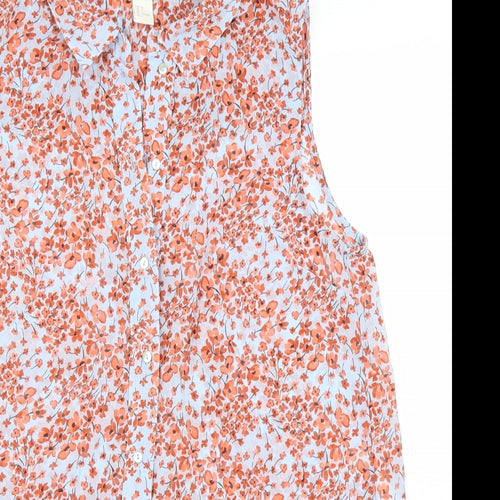 H&M Womens Orange Floral Polyester Basic Button-Up Size 4 Collared