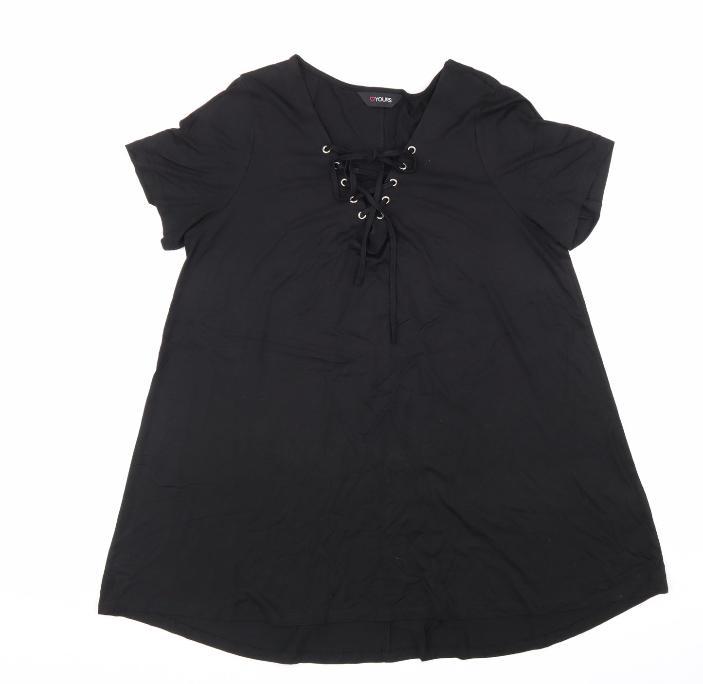 Yours Womens Black Viscose Basic Blouse Size 16 V-Neck - Lace Up