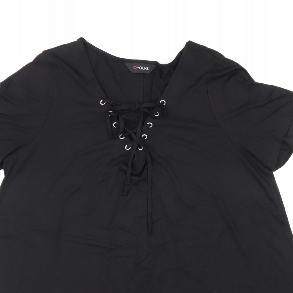 Yours Womens Black Viscose Basic Blouse Size 16 V-Neck - Lace Up