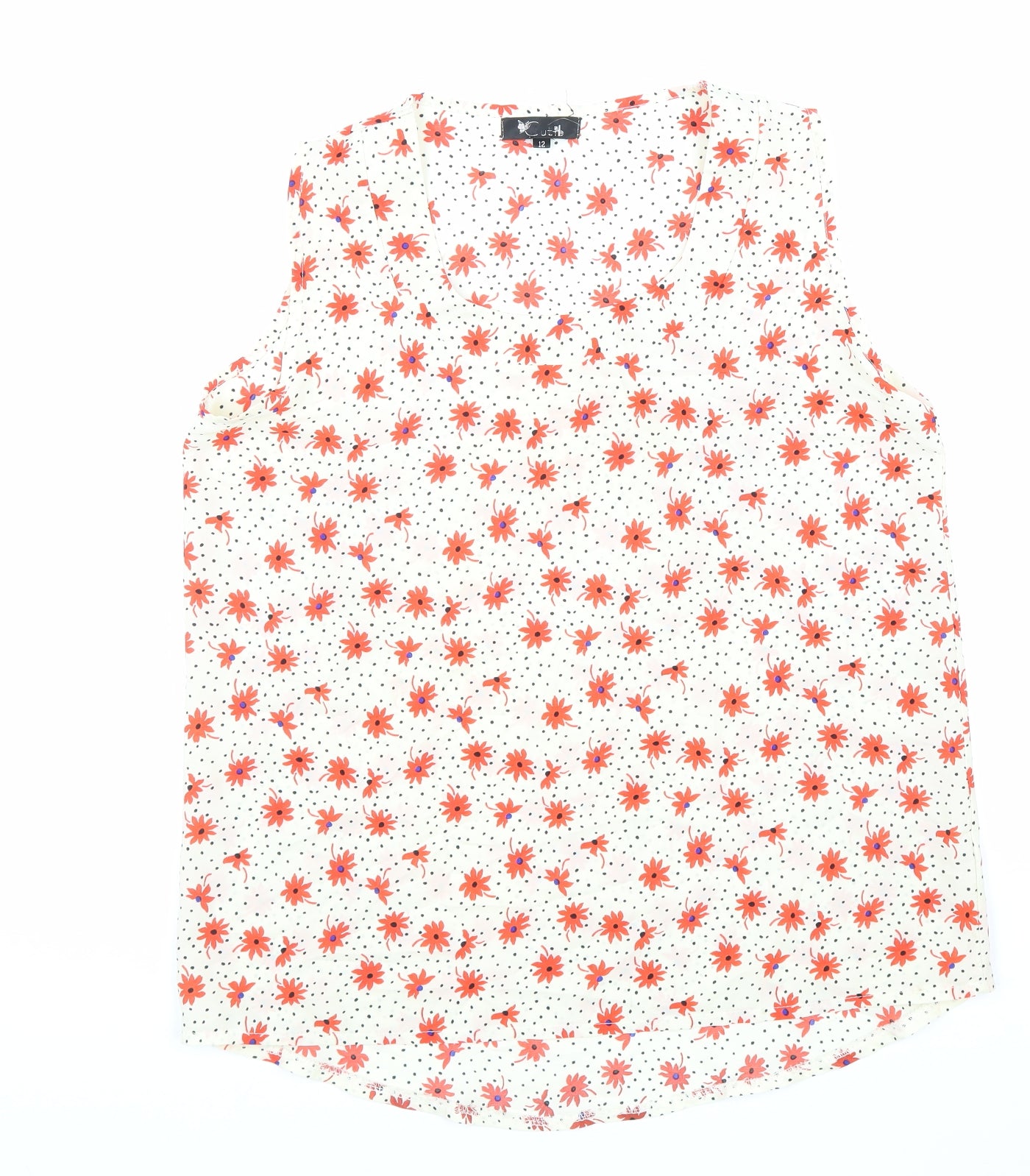 Cutie Womens White Floral Polyester Basic Tank Size 12 V-Neck