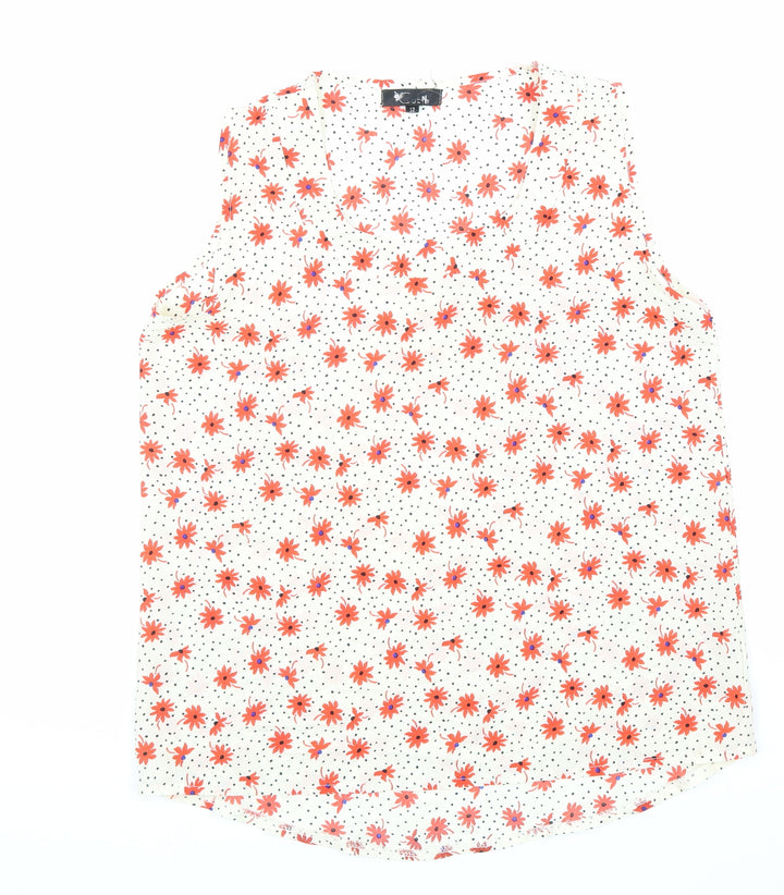 Cutie Womens White Floral Polyester Basic Tank Size 12 V-Neck