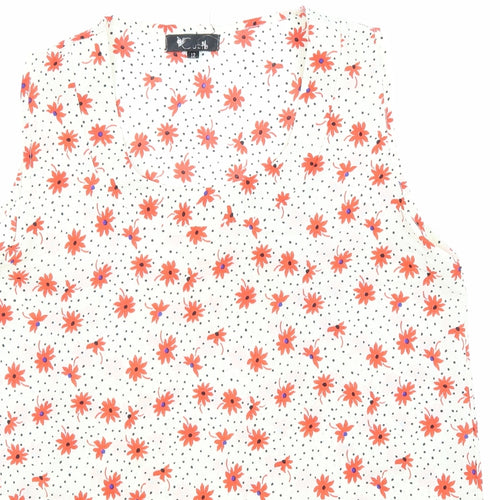 Cutie Womens White Floral Polyester Basic Tank Size 12 V-Neck
