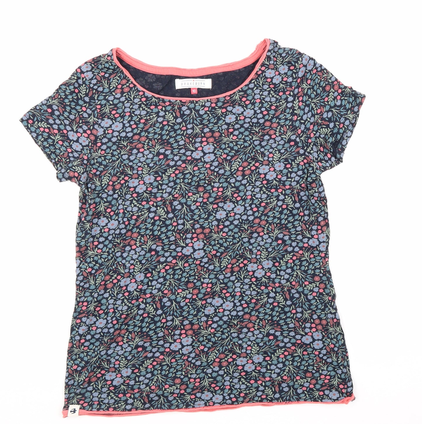 Bakeburn Womens Multicoloured Floral 100% Cotton Basic T-Shirt Size 10 Round Neck