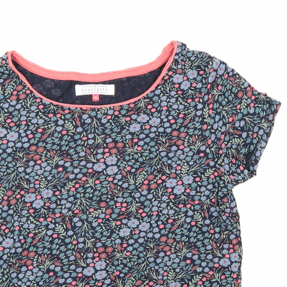 Bakeburn Womens Multicoloured Floral 100% Cotton Basic T-Shirt Size 10 Round Neck