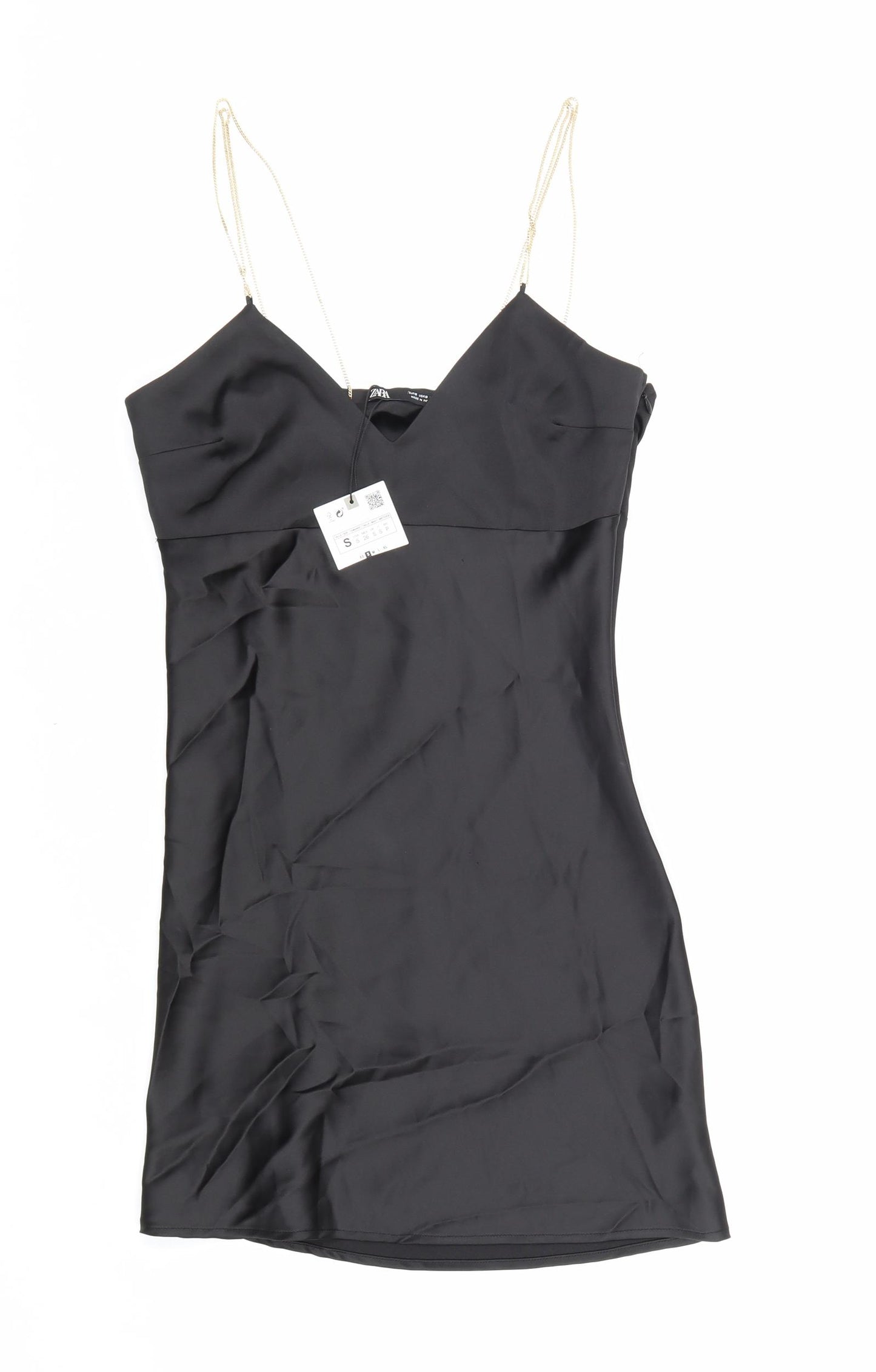 Zara Womens Black Polyester A-Line Size S V-Neck Zip