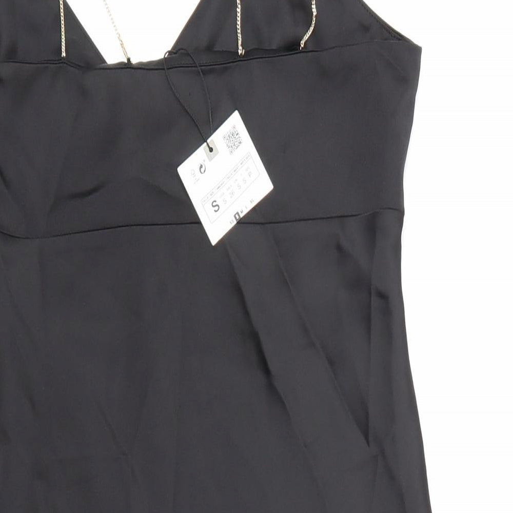 Zara Womens Black Polyester A-Line Size S V-Neck Zip
