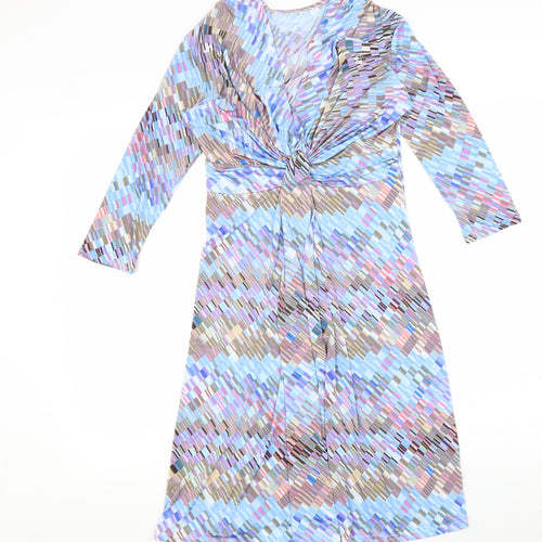 Faeirique En France Womens Multicoloured Geometric Polyester A-Line Size 8 V-Neck Pullover