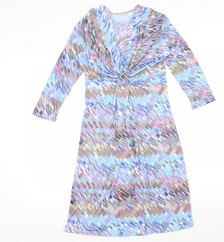 Faeirique En France Womens Multicoloured Geometric Polyester A-Line Size 8 V-Neck Pullover