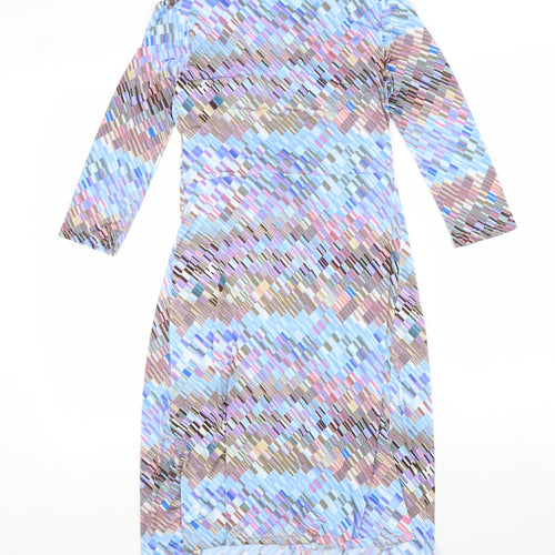 Faeirique En France Womens Multicoloured Geometric Polyester A-Line Size 8 V-Neck Pullover