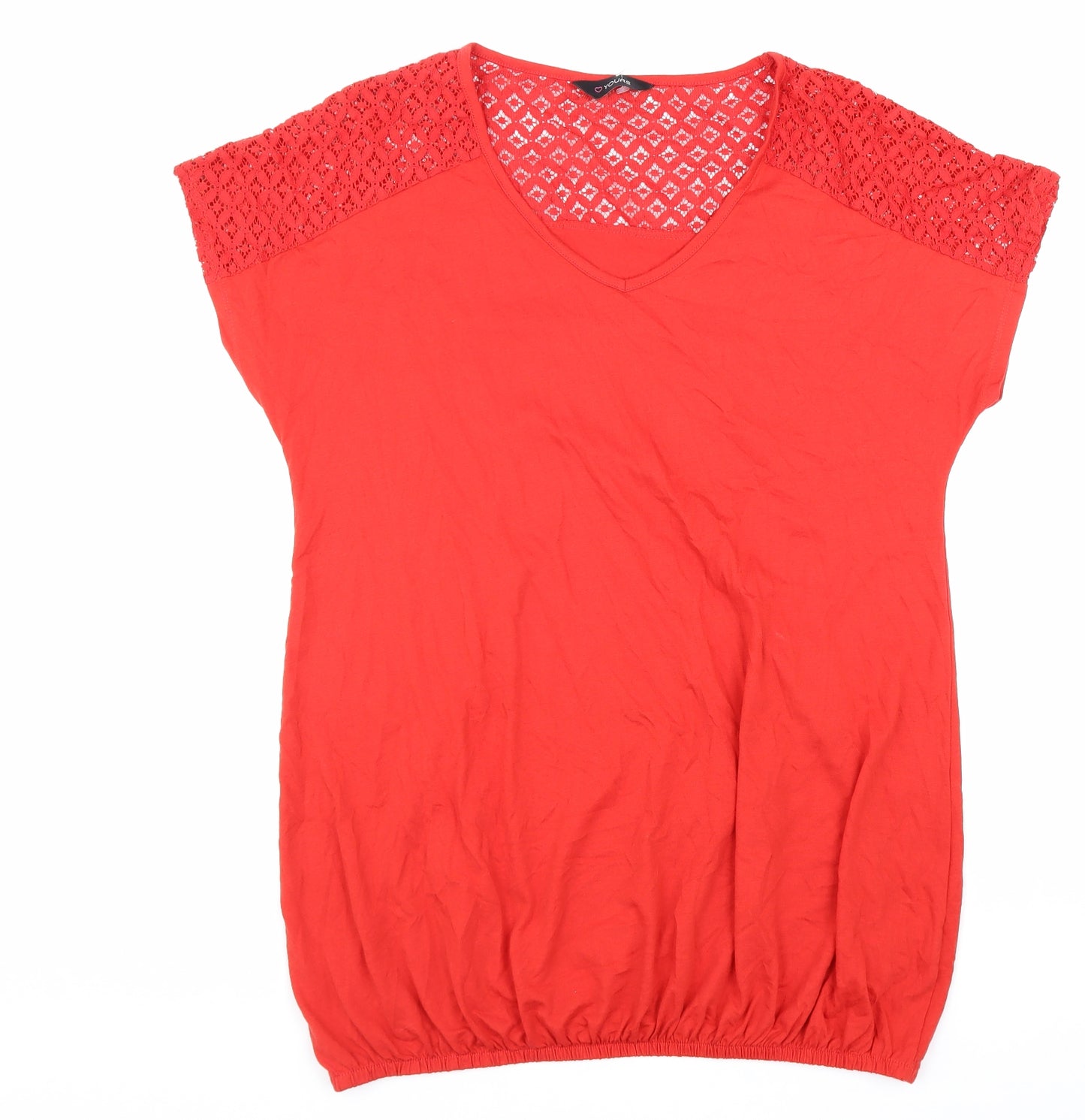 Yours Womens Red Polyester Basic T-Shirt Size 18 V-Neck - Lace Detail