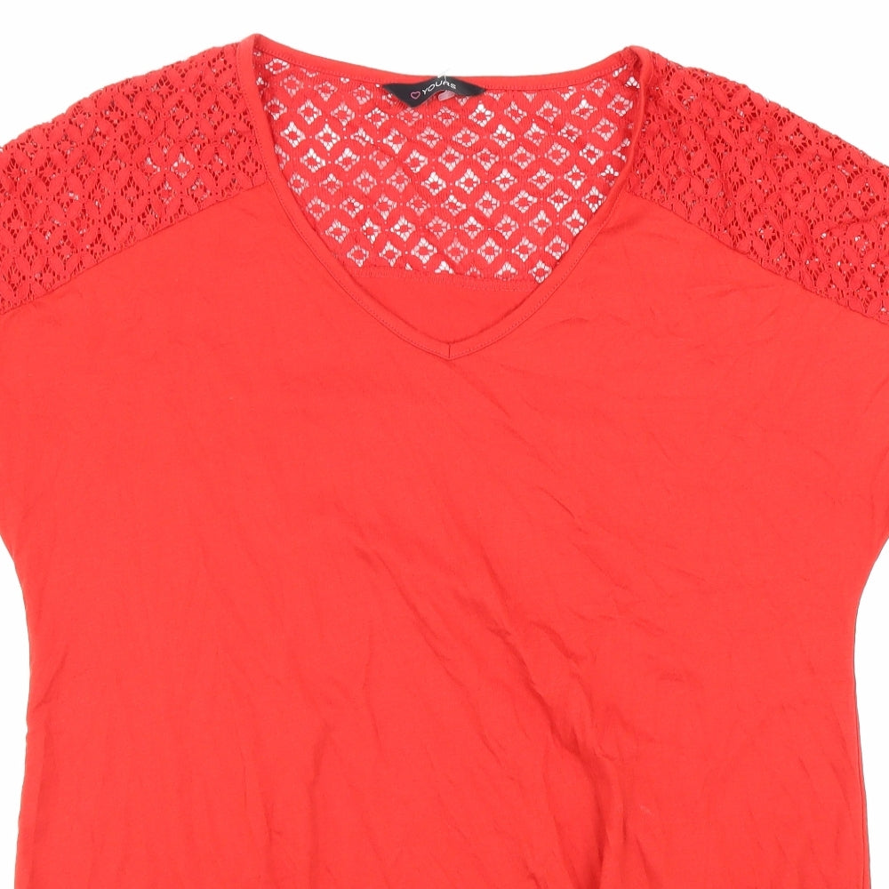 Yours Womens Red Polyester Basic T-Shirt Size 18 V-Neck - Lace Detail