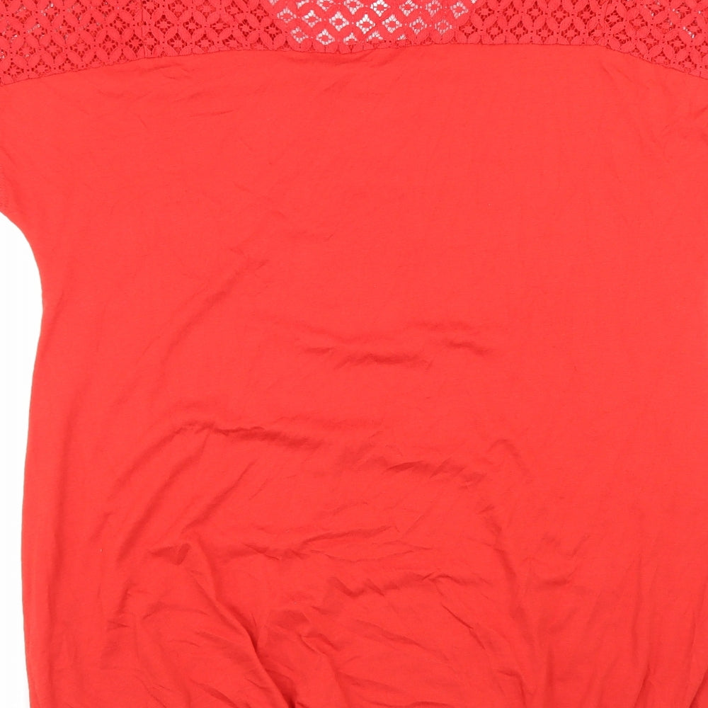 Yours Womens Red Polyester Basic T-Shirt Size 18 V-Neck - Lace Detail
