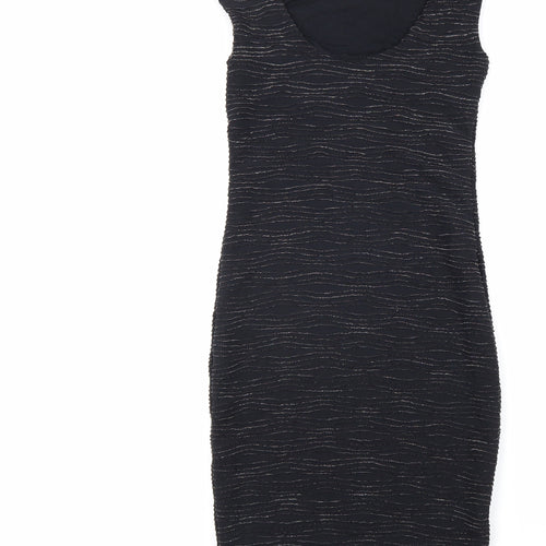 Preworn Womens Black Polyester Pencil Dress Size 10 V-Neck Pullover
