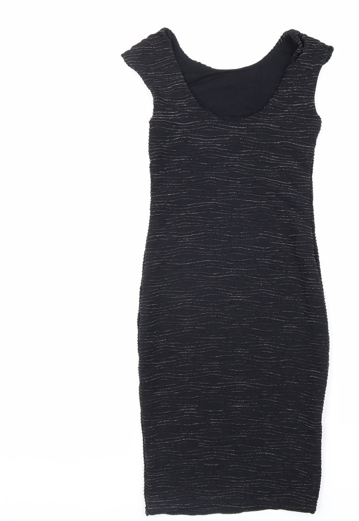 Preworn Womens Black Polyester Pencil Dress Size 10 V-Neck Pullover
