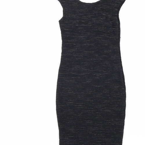 Preworn Womens Black Polyester Pencil Dress Size 10 V-Neck Pullover