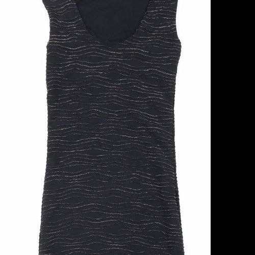 Preworn Womens Black Polyester Pencil Dress Size 10 V-Neck Pullover