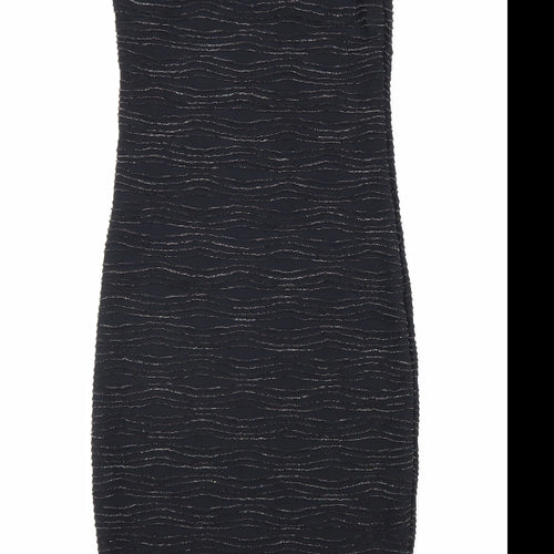 Preworn Womens Black Polyester Pencil Dress Size 10 V-Neck Pullover