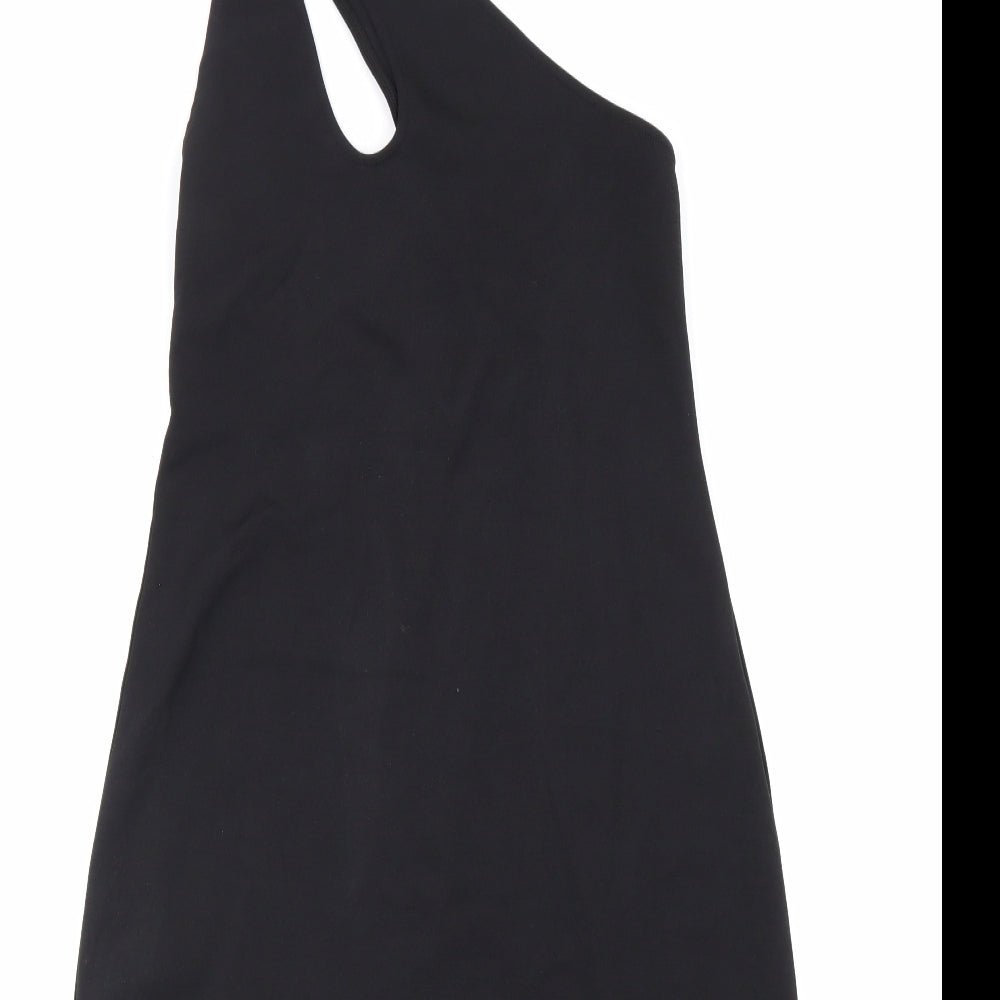Zara Womens Black Polyester Pencil Dress Size L One Shoulder Pullover