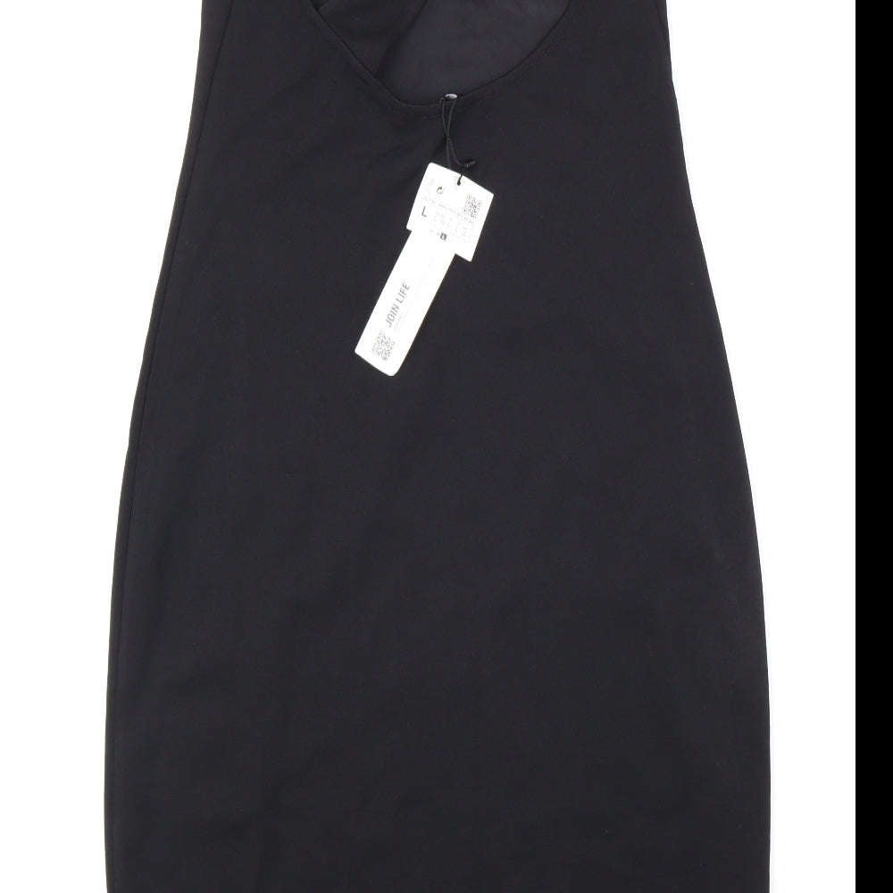 Zara Womens Black Polyester Pencil Dress Size L One Shoulder Pullover