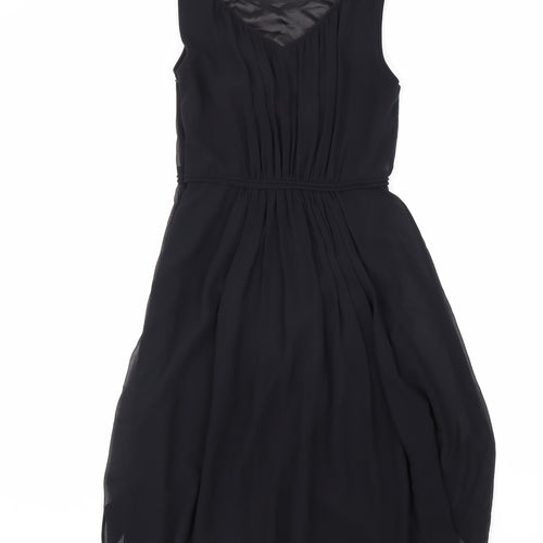 Preworn Womens Black Polyester A-Line Size 8 V-Neck Zip