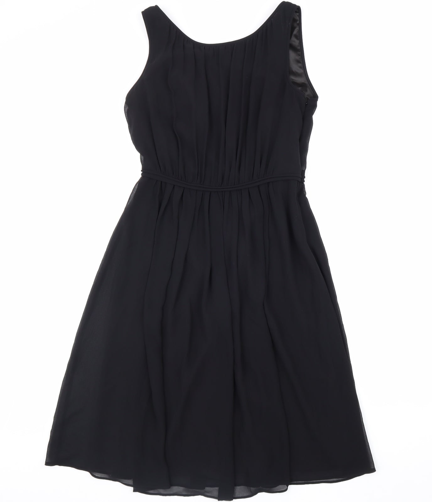 Preworn Womens Black Polyester A-Line Size 8 V-Neck Zip