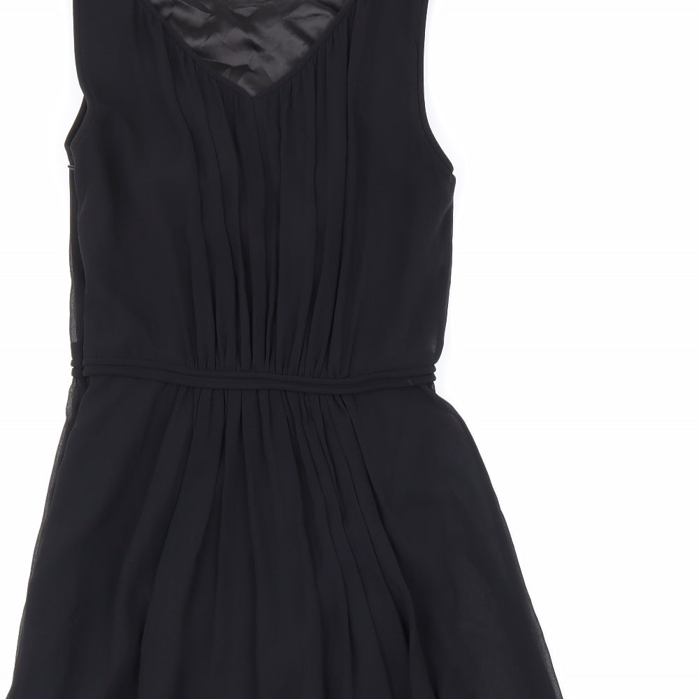 Preworn Womens Black Polyester A-Line Size 8 V-Neck Zip