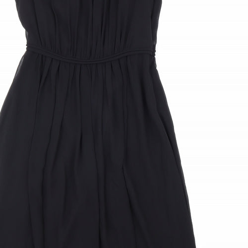 Preworn Womens Black Polyester A-Line Size 8 V-Neck Zip