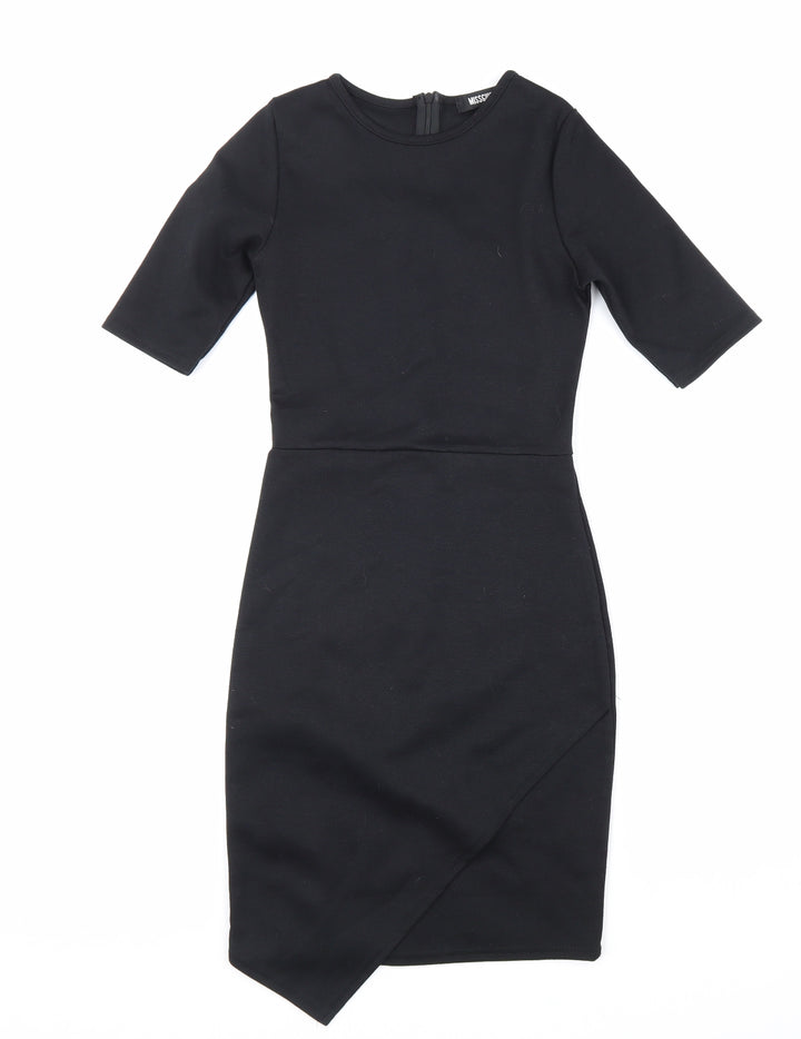 Missguided Womens Black Polyester Shift Size 8 Round Neck Zip
