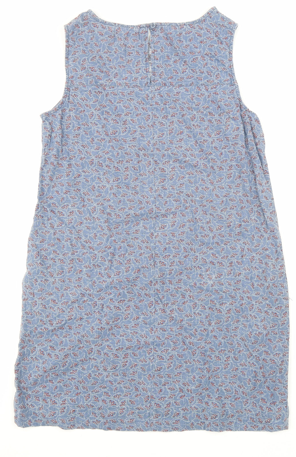 NEXT Womens Blue Geometric Cotton A-Line Size 12 Round Neck Button - Lace Detail