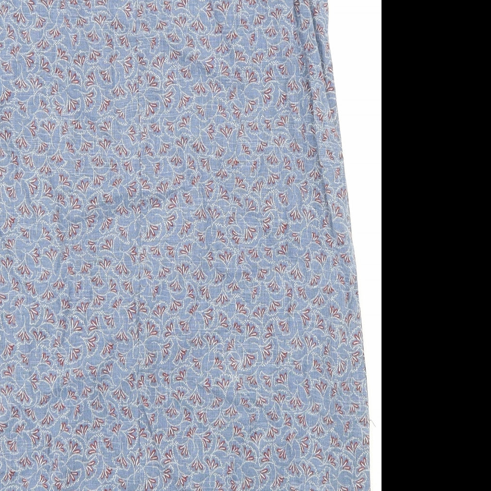 NEXT Womens Blue Geometric Cotton A-Line Size 12 Round Neck Button - Lace Detail