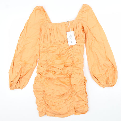 In the Style Womens Orange 100% Cotton Pencil Dress Size 6 Square Neck Zip - Ruched