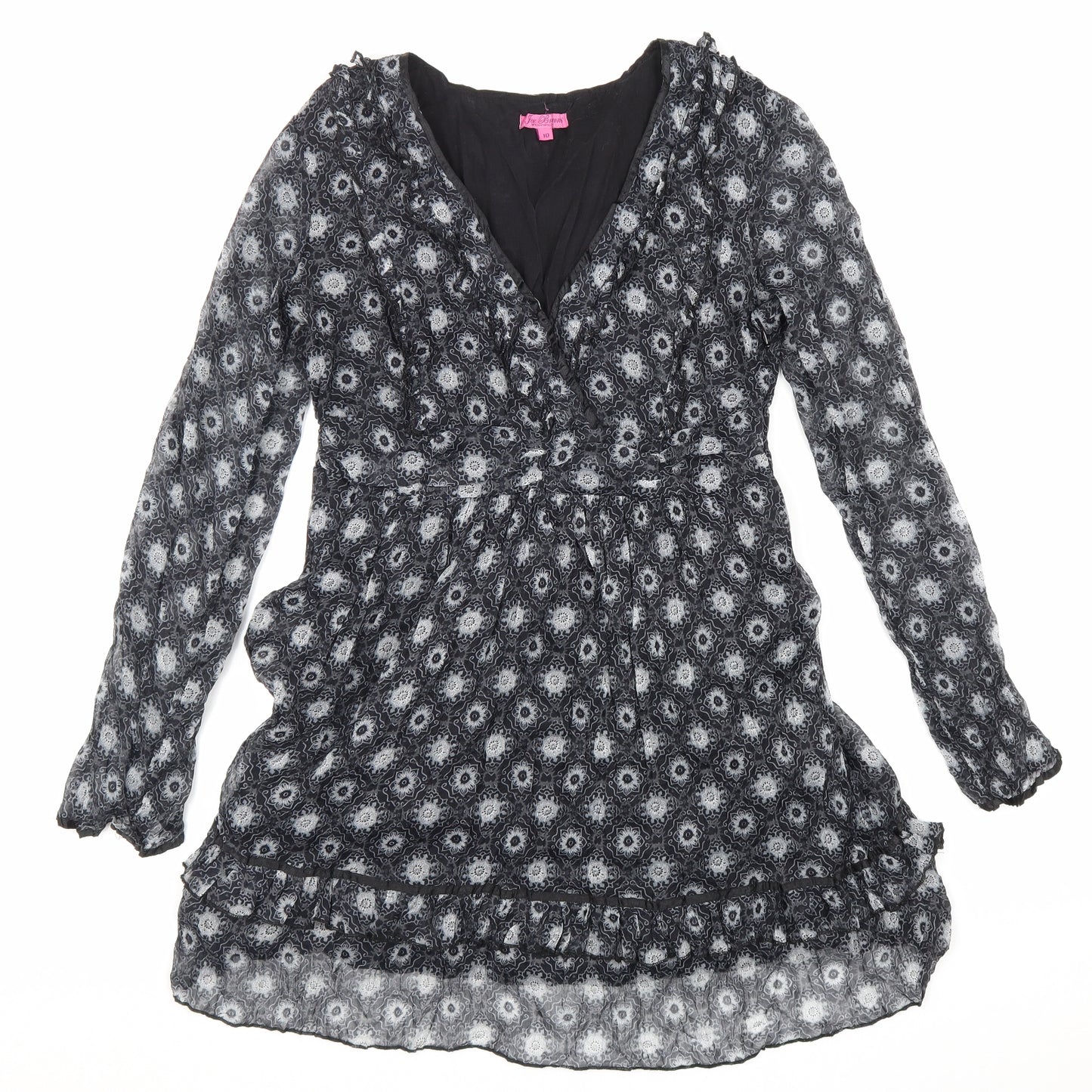 Joe Browns Womens Black Geometric Polyester A-Line Size 10 V-Neck Zip