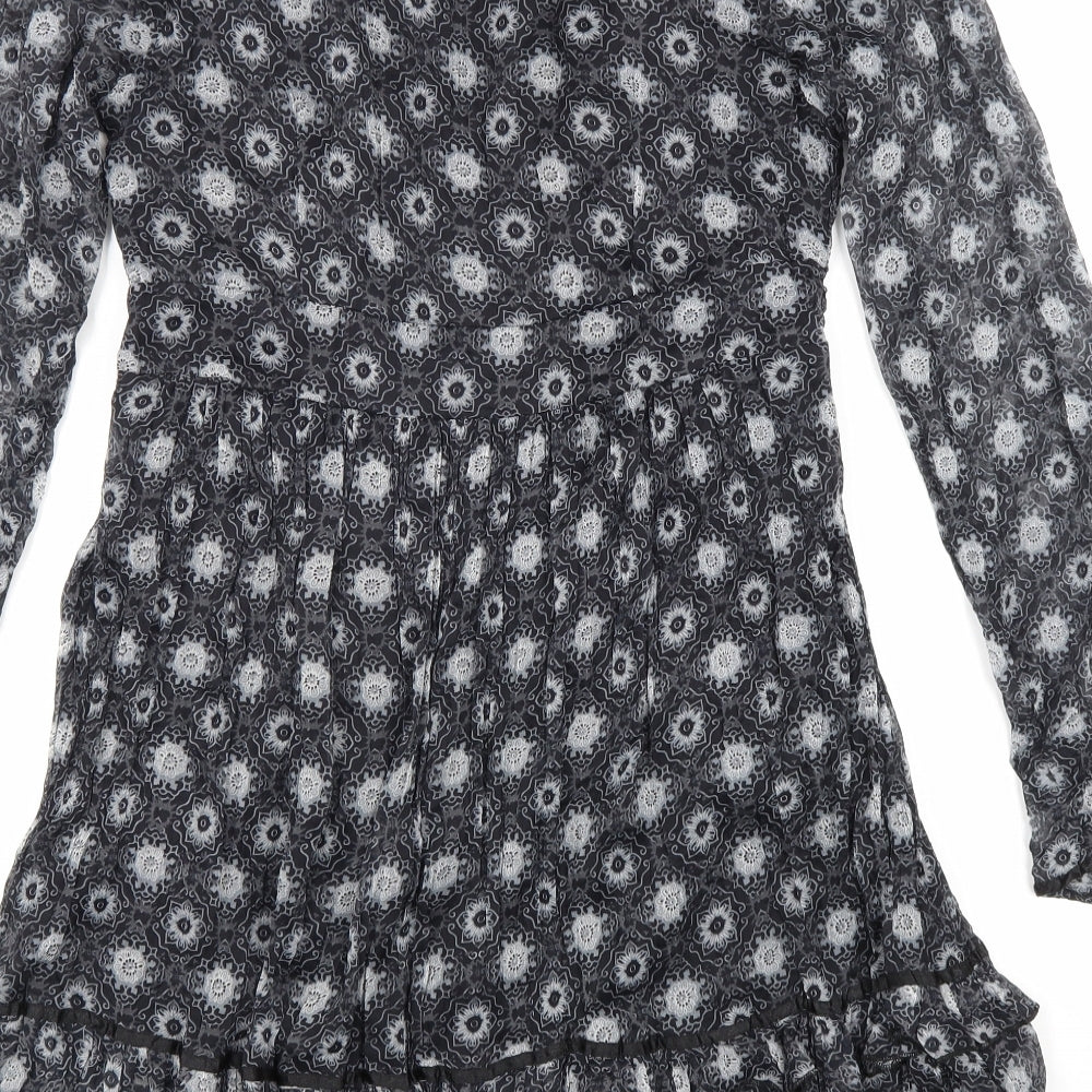 Joe Browns Womens Black Geometric Polyester A-Line Size 10 V-Neck Zip