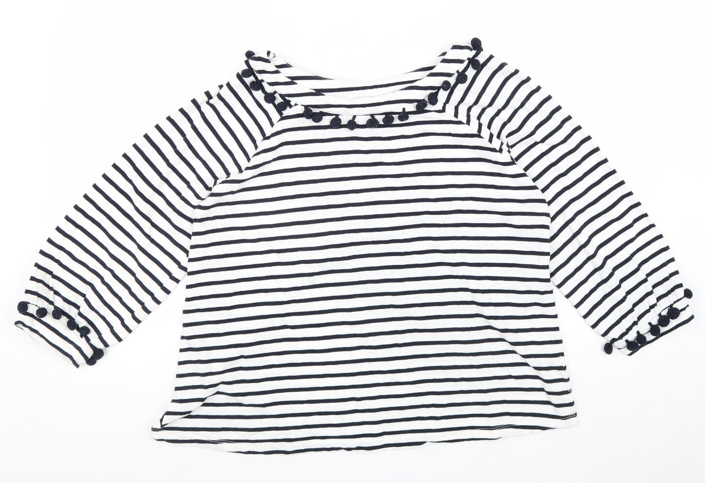 Boden Womens White Striped 100% Cotton Basic T-Shirt Size 16 Round Neck