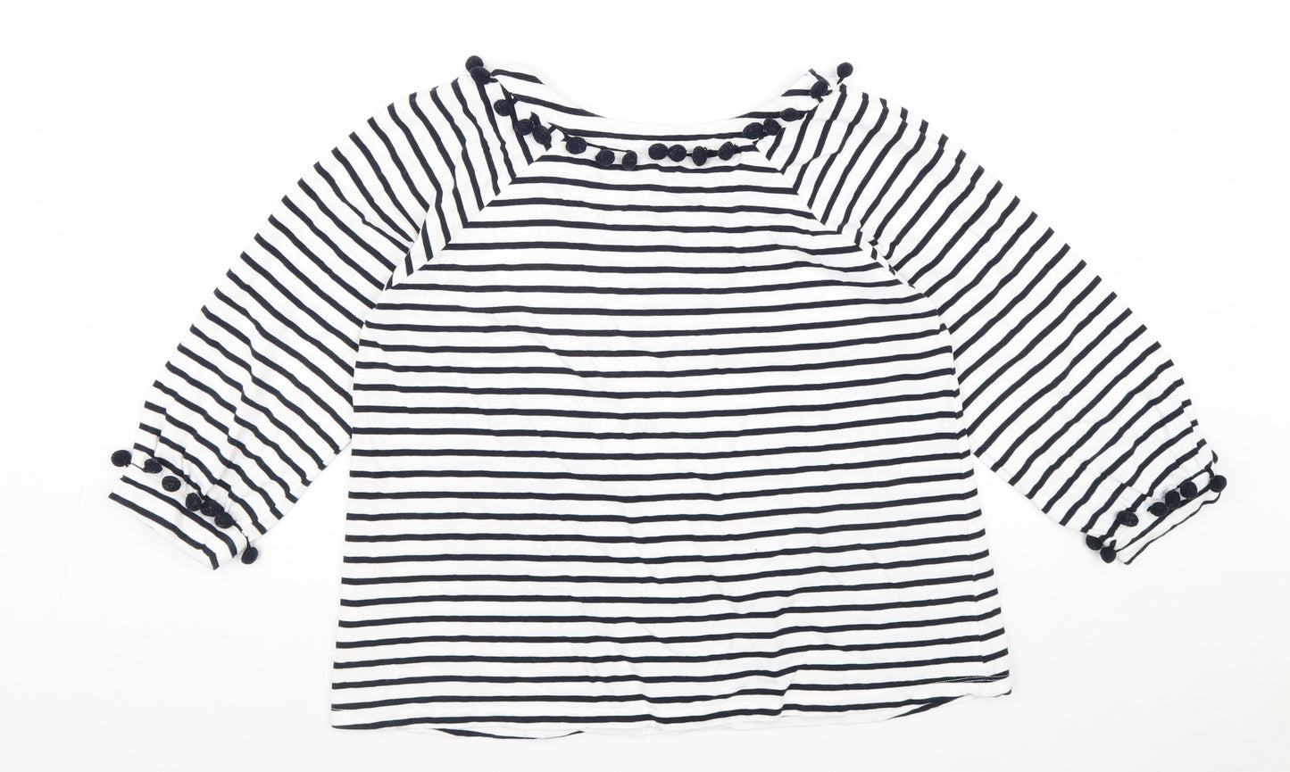 Boden Womens White Striped 100% Cotton Basic T-Shirt Size 16 Round Neck
