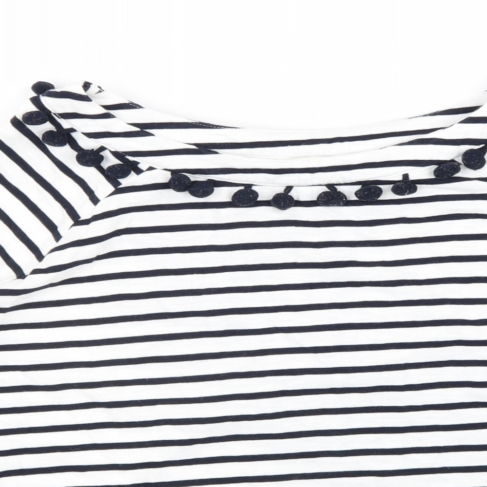 Boden Womens White Striped 100% Cotton Basic T-Shirt Size 16 Round Neck