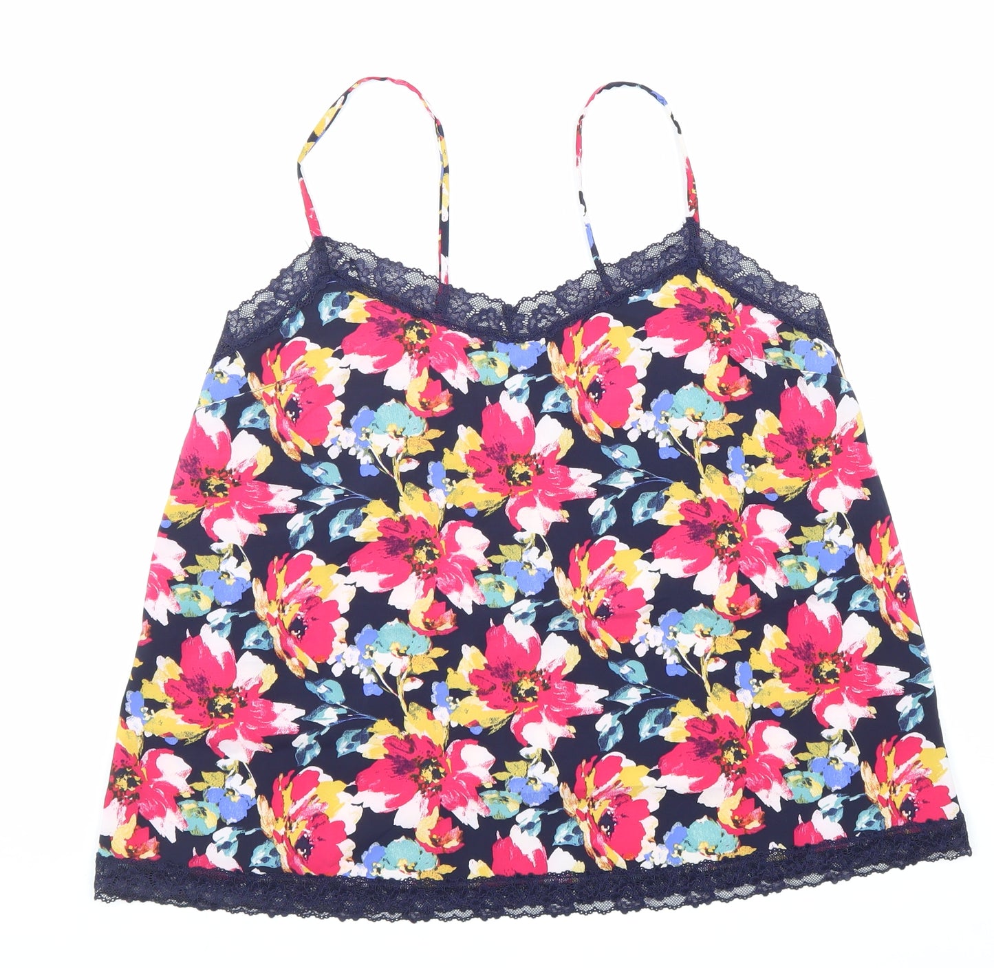 Marks and Spencer Womens Multicoloured Floral Polyester Basic Tank Size 14 V-Neck - Lace Detail