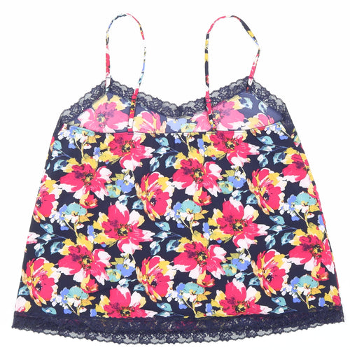 Marks and Spencer Womens Multicoloured Floral Polyester Basic Tank Size 14 V-Neck - Lace Detail