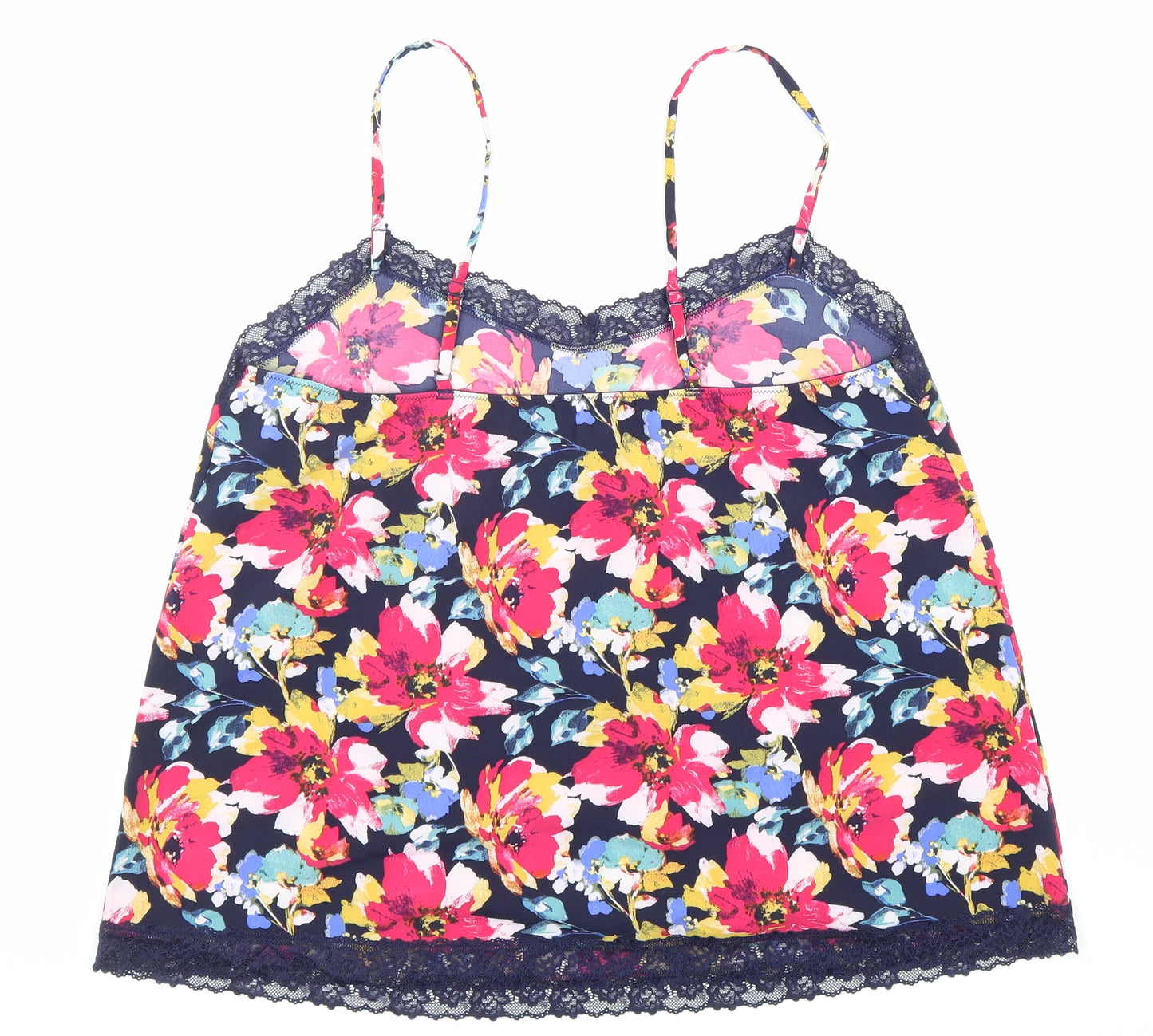 Marks and Spencer Womens Multicoloured Floral Polyester Basic Tank Size 14 V-Neck - Lace Detail