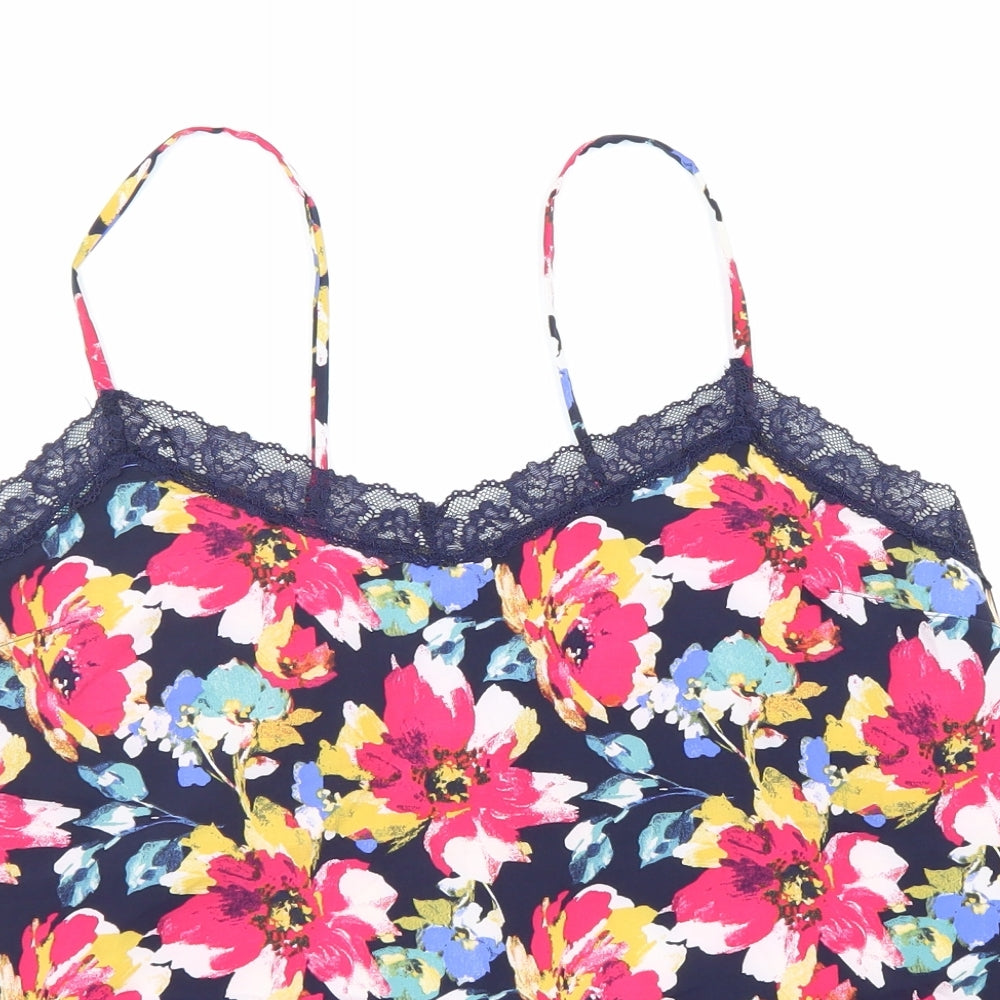 Marks and Spencer Womens Multicoloured Floral Polyester Basic Tank Size 14 V-Neck - Lace Detail