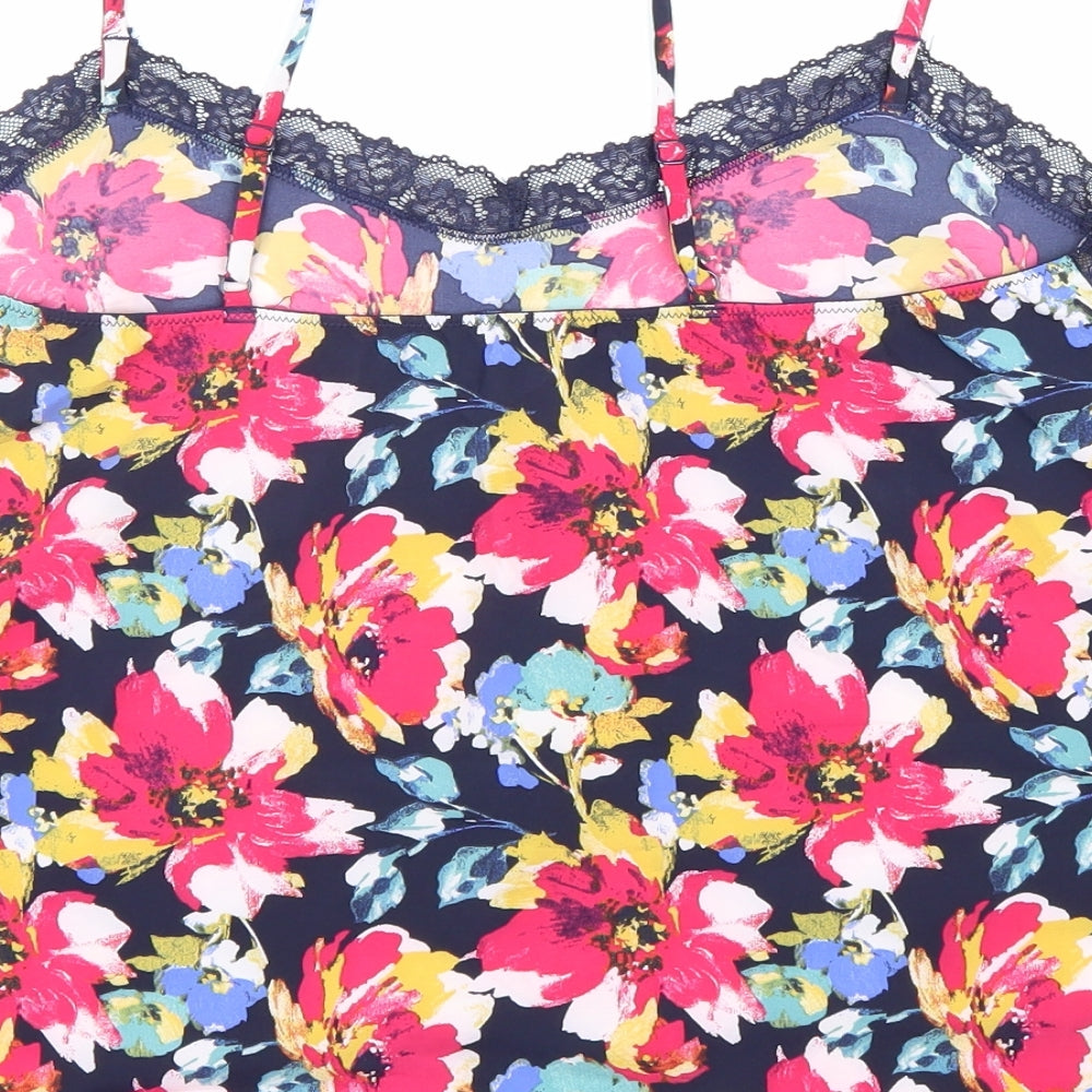 Marks and Spencer Womens Multicoloured Floral Polyester Basic Tank Size 14 V-Neck - Lace Detail