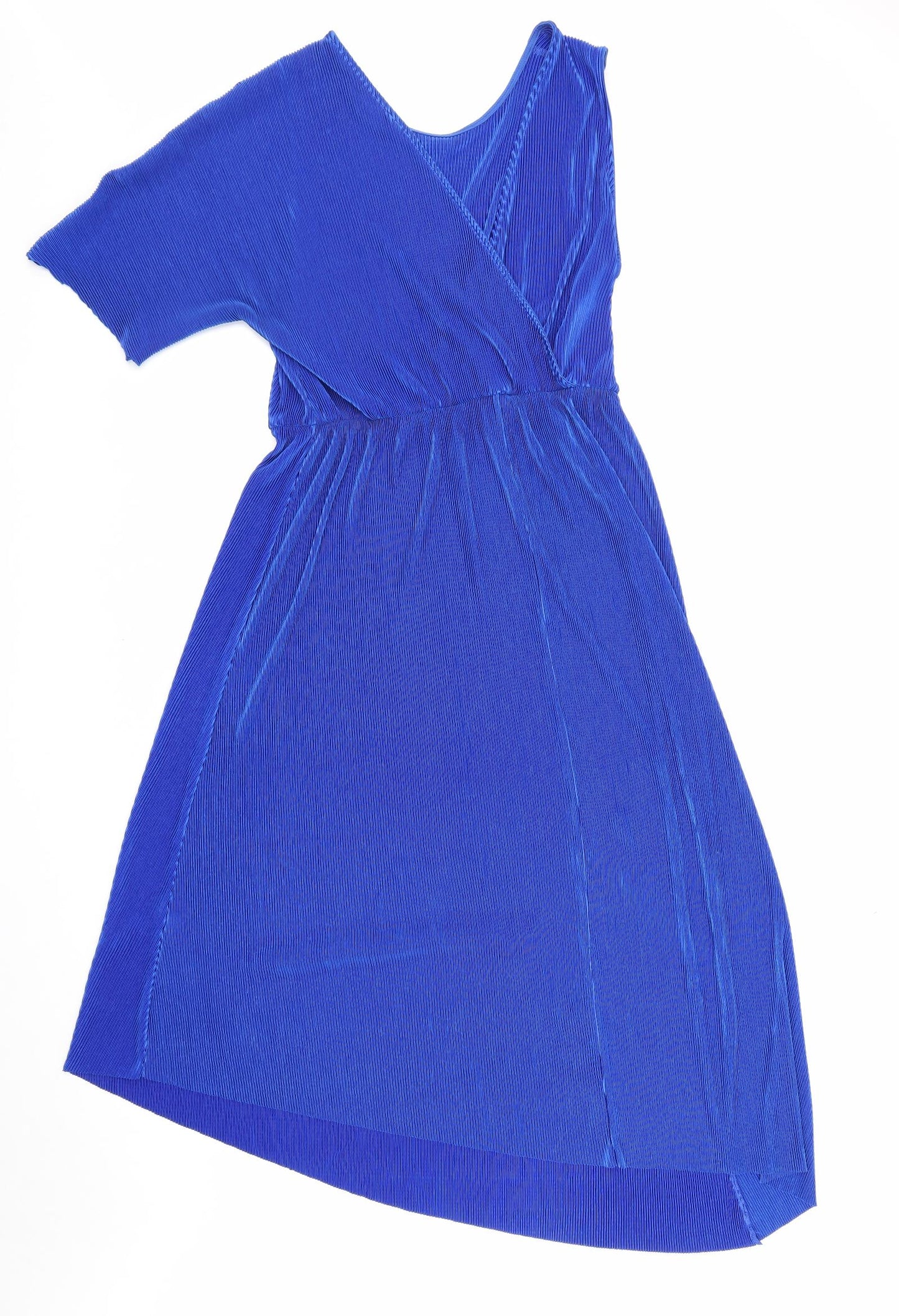 ASOS Womens Blue Polyester Fit & Flare Size 16 V-Neck Pullover - Plisse