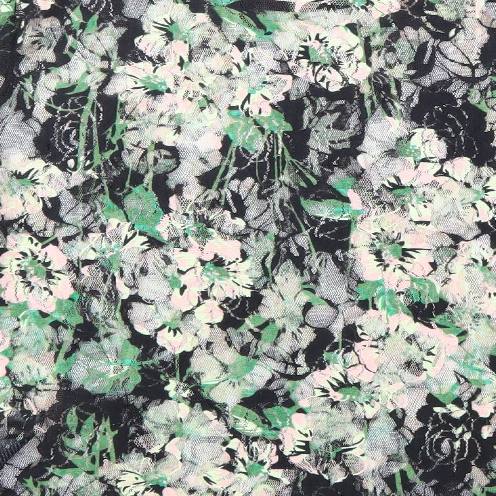 Dorothy Perkins Womens Black Floral Polyester Basic T-Shirt Size 14 Round Neck