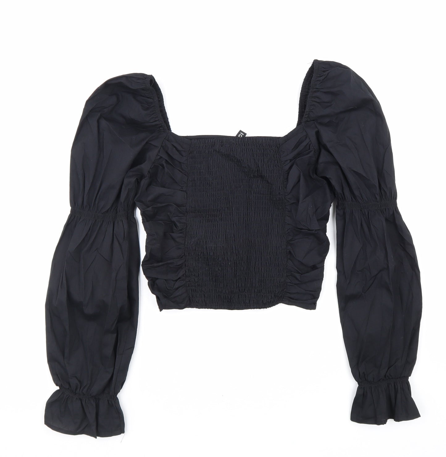 Divided Womens Black 100% Cotton Cropped Blouse Size S Square Neck