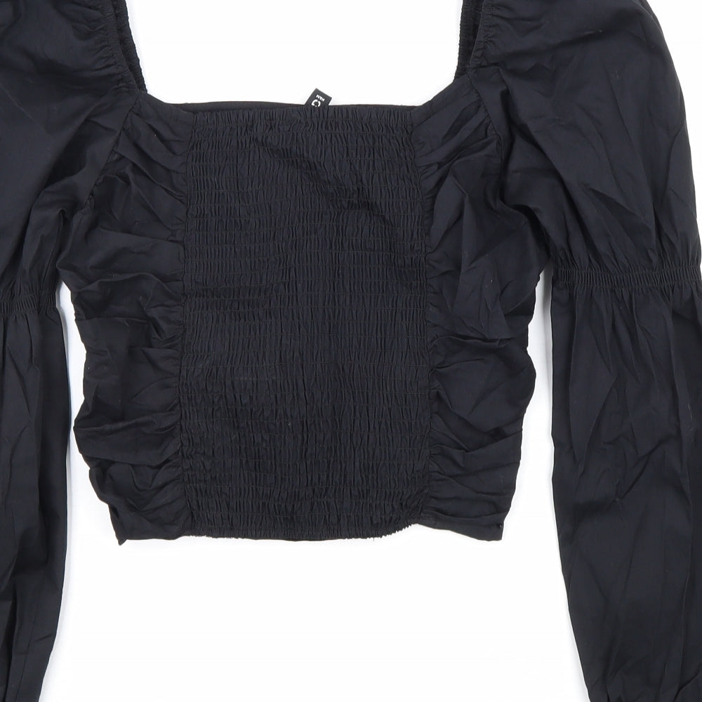 Divided Womens Black 100% Cotton Cropped Blouse Size S Square Neck